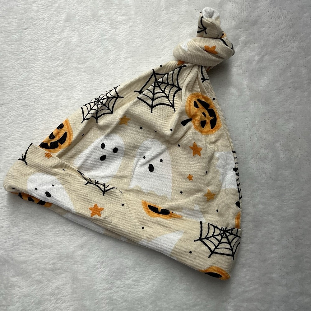 Milkberry Bamboo Knot Beanie Newborn? 0-3m? Halloween Pumpkins Ghosts